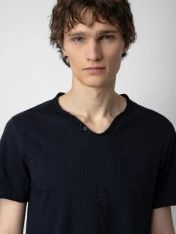 Zadig & Voltaire Monastir Henley T-shirt Encre -Zadig & Voltaire Clothing JMTN01631 ENCRE ADDI 1 677eadc2e556c