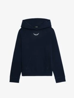 Zadig & Voltaire Georgy Hooded Embellished Sweatshirt In Navy Encre -Zadig & Voltaire Clothing JWSS01667 ENCRE PACKSHOT 684fe161e39ba