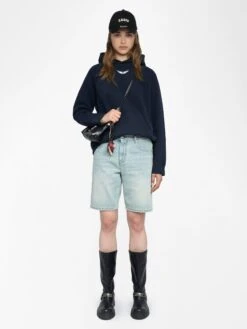 Zadig & Voltaire Georgy Hooded Embellished Sweatshirt In Navy Encre