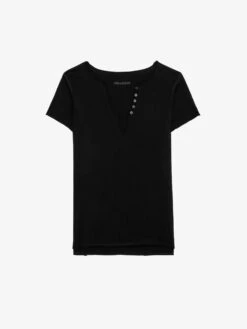 Zadig & Voltaire Tuni Henley T-shirt Black -Zadig & Voltaire Clothing JWTN00447 NOIR PACKSHOT 6643339555282