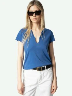 Zadig & Voltaire Tuni Henley T-shirt Surf -Zadig & Voltaire Clothing JWTN00447 SURF ADDI 1 67a62482cdbeb