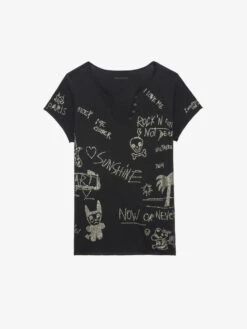 Zadig & Voltaire Henley T-shirt Black -Zadig & Voltaire Clothing JWTN02633 BLACK PACKSHOT 6777f0415b88c