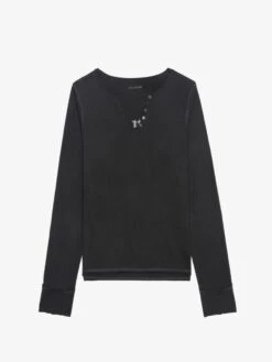 Zadig & Voltaire Henley Fishnet T-shirt Carbone -Zadig & Voltaire Clothing JWTN02644 CARBONE PACKSHOT 6728b22855970