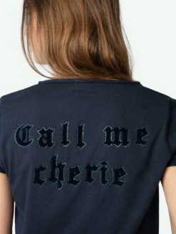 Zadig & Voltaire Henley Diamanté T-shirt Encre -Zadig & Voltaire Clothing JWTN02645 ENCRE HOVER 675fee672eebe