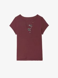 Zadig & Voltaire Henley T-shirt Tuni Burgundy 13 Zadig & Voltaire Henley T-shirt Tuni Burgundy -Zadig & Voltaire Clothing JWTN02646 BURGUNDY PACKSHOT 6866814c34392