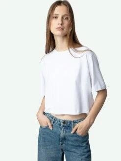 Zadig & Voltaire Lennox Cropped Tee Pure White -Zadig & Voltaire Clothing JWTS01649 PURE WHITE HOVER 668ea902e5a80