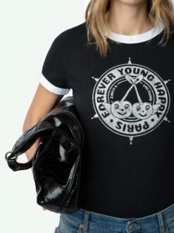 Zadig & Voltaire Walk Diamante Insignia T-shirt Black -Zadig & Voltaire Clothing JWTS01659 NOIR HOVER 6627cd277dc88