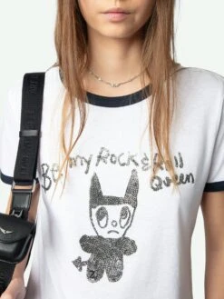 Zadig & Voltaire Woos Devil Rhinestone Graphic Tee White -Zadig & Voltaire Clothing JWTS02772 WHITE HOVER 6763e54a3d23e