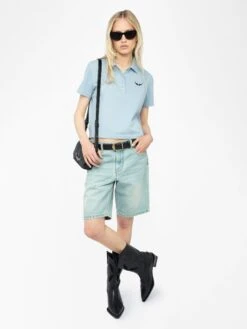 Zadig & Voltaire Mirta Cropped Polo Shirt Cloud -Zadig & Voltaire Clothing JWTS02792 CLOUD ADDI 1 681b682408dee