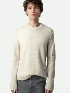 Zadig & Voltaire Kennedy Arrow Cashmere Sweater Sugar -Zadig & Voltaire Clothing KMSW00664 SUGAR HOVER