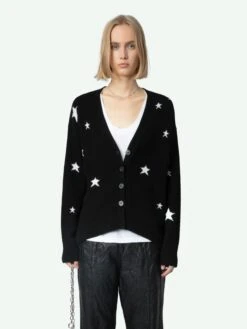Zadig & Voltaire Mirka Stars Cashmere Cardigan Black -Zadig & Voltaire Clothing KWCA00001 NOIR ADDI 1 66fd16448f601