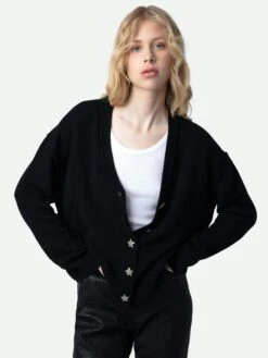 Zadig & Voltaire Mirka Jewelled Cashmere Cardigan Black -Zadig & Voltaire Clothing KWCA00002 NOIR HOVER