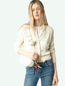 Zadig & Voltaire Alpha Cardigan Ecru -Zadig & Voltaire Clothing KWCA01585 ECRU ADDI 2 67a6249eaadab