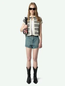 Zadig & Voltaire Zelie Crochet Knit Cardigan Ecru