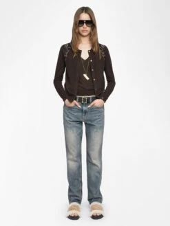 Zadig & Voltaire Missya Cashmere Cardigan Dark Chocolate