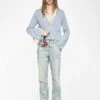 Zadig & Voltaire Nolly Cashmere Cardigan Light Blue 1 Zadig & Voltaire Nolly Cashmere Cardigan Light Blue -Zadig & Voltaire Clothing KWCA01633 LIGHT BLUE SHOOTING 68485184385d3