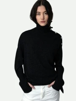 Zadig & Voltaire Alma Jewelled Cashmere Sweater Black -Zadig & Voltaire Clothing KWSW00002 NOIR HOVER