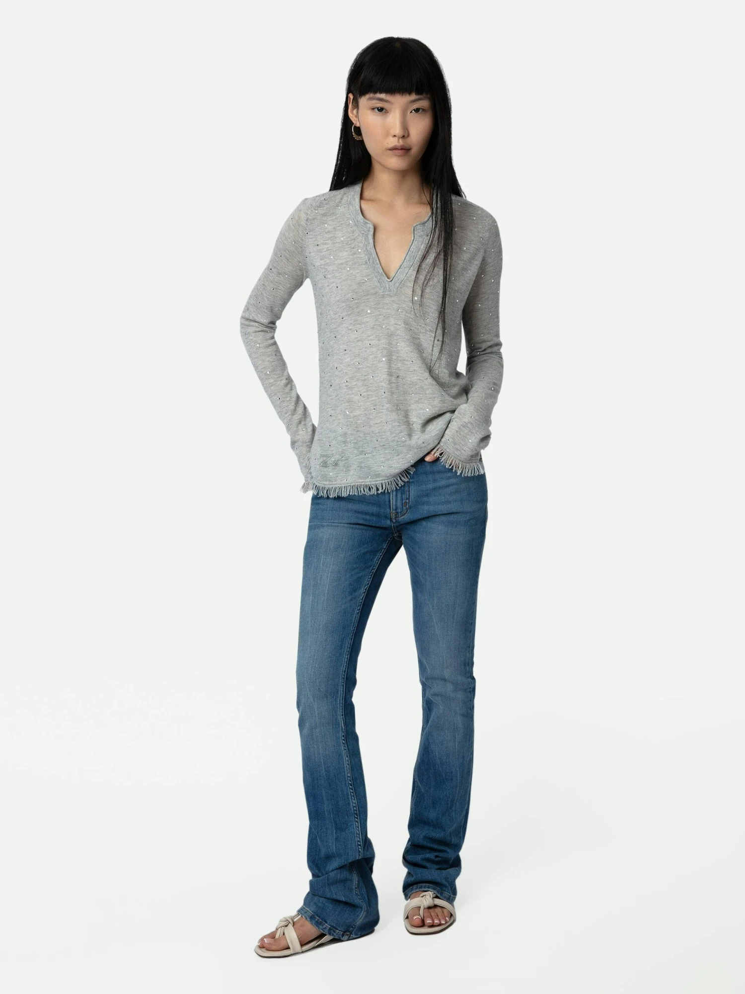 Zadig & Voltaire Riviera Cashmere Sweater Gris Chine Clair 3 Zadig & Voltaire Riviera Cashmere Sweater Gris Chine Clair