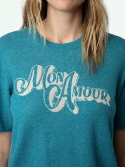 Zadig & Voltaire Ida Diamante Amour Cashmere Sweater Aqua -Zadig & Voltaire Clothing KWSW01639 AQUA HOVER 66262f1937e49