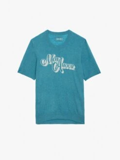 Zadig & Voltaire Ida Diamante Amour Cashmere Sweater Aqua -Zadig & Voltaire Clothing KWSW01639 AQUA PACKSHOT 6630a2a88d064