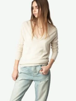 Zadig & Voltaire Rivy Cashmere Sweater Ecru -Zadig & Voltaire Clothing KWSW01661 ECRU ADDI 1 676054672fc92