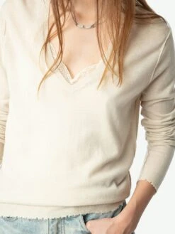 Zadig & Voltaire Rivy Cashmere Sweater Ecru -Zadig & Voltaire Clothing KWSW01661 ECRU HOVER 6760547125a81