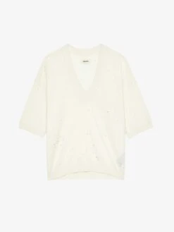 Zadig & Voltaire Wully White Rhinestone Sweater Ecru -Zadig & Voltaire Clothing KWSW02775 ECRU PACKSHOT 67a6272e8151f