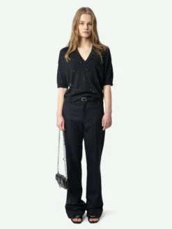 Zadig & Voltaire Wully White Rhinestone Sweater Stone -Zadig & Voltaire Clothing KWSW02775 STONE ADDI 1 67a9e2cf26cb8