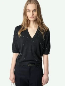 Zadig & Voltaire Wully White Rhinestone Sweater Stone -Zadig & Voltaire Clothing KWSW02775 STONE ADDI 2 67a9e222cfb59