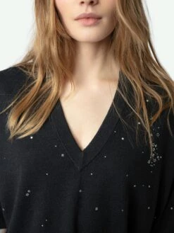 Zadig & Voltaire Wully White Rhinestone Sweater Stone -Zadig & Voltaire Clothing KWSW02775 STONE HOVER 67a9e2ba91211