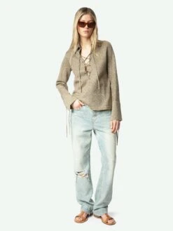 Zadig & Voltaire Listy Lurex Sweater Gold -Zadig & Voltaire Clothing KWSW02780 GOLD ADDI 1 67a62569ae642