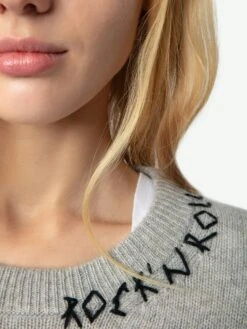 Zadig & Voltaire Markus Cashmere Sweater Gris Chine Clai -Zadig & Voltaire Clothing KWSW02782 GRIS CHINE CLAI HOVER 672351f2a4643