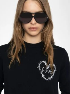 Zadig & Voltaire Kendy Embroidered Cashmere Sweater Black -Zadig & Voltaire Clothing KWSW02900 BLACK ADDI 1 6849a4c9e3fff