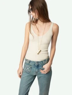 Zadig & Voltaire Nora Cashmere Tank Top Ecru -Zadig & Voltaire Clothing KWTO01100 ECRU ADDI 1 675ff252d9fb9