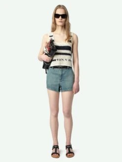 Zadig & Voltaire Dillie Crochet Knit Tank Top Ecru
