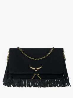Zadig & Voltaire Rock Suede Fringes Clutch Black