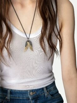 Zadig & Voltaire Rock Feather Pendant Necklace Old Gold -Zadig & Voltaire Clothing OWJW00535 OLD GOLD HOVER