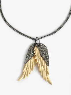 Zadig & Voltaire Rock Feather Pendant Necklace Old Gold