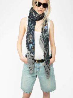 Zadig & Voltaire Billie Snakes Scarf Medium Grey -Zadig & Voltaire Clothing OWSC01506 MEDIUM GREY ADDI 4 67fe623b318af