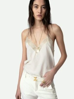 Zadig & Voltaire Christy Silk Camisole Ecru -Zadig & Voltaire Clothing PWGCP0702F ECRU HOVER
