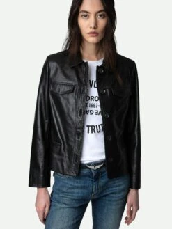 Zadig & Voltaire Liam Leather Jacket Black -Zadig & Voltaire Clothing PWGCU1401F NOIR HOVER 1