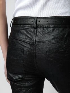 Zadig & Voltaire Phlame Crinkled Leather Pants Black -Zadig & Voltaire Clothing PWGCU1402F NOIR ADDI 1