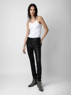 Zadig & Voltaire Phlame Crinkled Leather Pants Black -Zadig & Voltaire Clothing PWGCU1402F NOIR ADDI 2