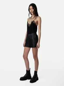 Zadig & Voltaire Pax Crinkled Leather Shorts Black -Zadig & Voltaire Clothing PWGCU1404F NOIR HOVER