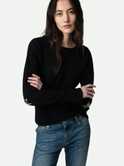 Zadig & Voltaire Cici Patch Cashmere Sweater Black -Zadig & Voltaire Clothing PWGMZ1101F NOIR HOVER