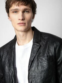 Zadig & Voltaire Valfried Crinkled Leather Blazer Black -Zadig & Voltaire Clothing RMBL00006 NOIR ADDI 1