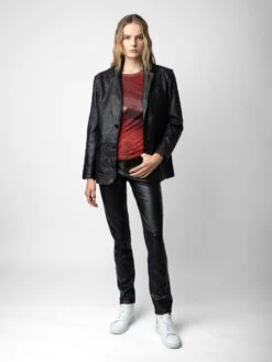 Zadig & Voltaire Valfried Crinkled Leather Blazer Black -Zadig & Voltaire Clothing RMBL00006 NOIR ADDI 3