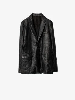 Zadig & Voltaire Valfried Crinkled Leather Blazer Black -Zadig & Voltaire Clothing RMBL00006 NOIR PACKSHOT
