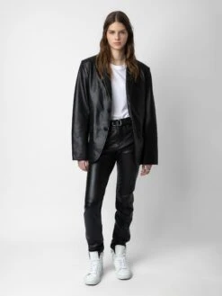 Zadig & Voltaire Valfried Leather Blazer Black -Zadig & Voltaire Clothing RMBL00017 NOIR ADDI 5