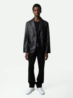 Zadig & Voltaire Valfried Leather Blazer Black -Zadig & Voltaire Clothing RMBL00017 NOIR HOVER